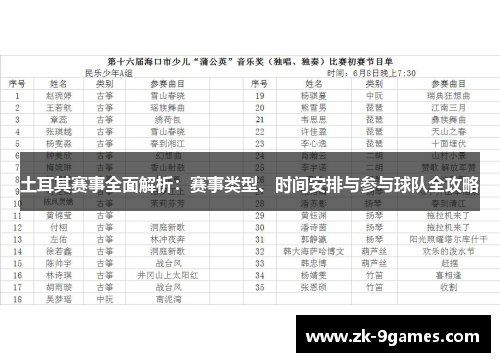 土耳其赛事全面解析：赛事类型、时间安排与参与球队全攻略